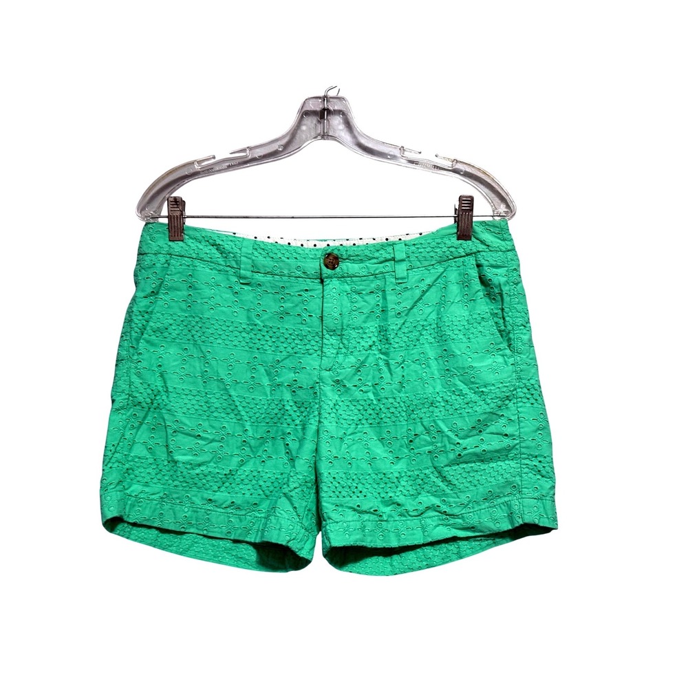 Merona Womens Green Eyelet Embroidered Cotton Shorts Size 8 Mid Rise Casual‎